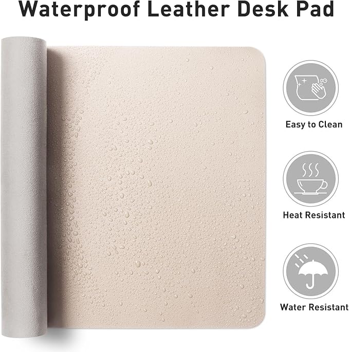 Aothia Large PU Leather Desk Pad Protector – Non-Slip Mouse Pad & Writing Mat for Office/Home, Waterproof, Easy to Clean (31.5" x 15.7", Eggshell)