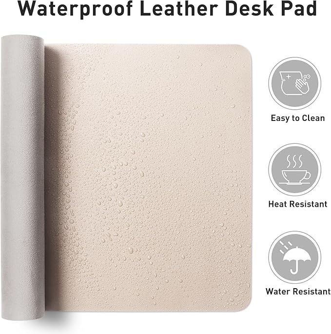 Aothia Faux Leather Desk Mat - Non-Slip PU Leather Desk Blotter, Waterproof Writing Surface, Large Desk Pad for Office & Home (Eggshell, 55" x 24")