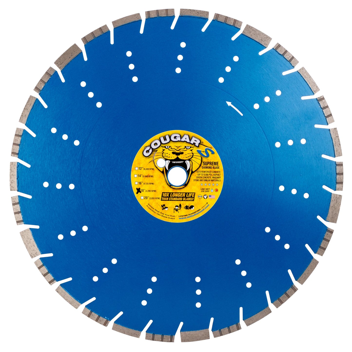 Cougar S 18 Inch Concrete Diamond Blade, Supreme Segmented Blade, Dry/Wet Fast Cutting High-PSI Concrete, Asphalt, Green Concrete, Stone, 1" Arbor
