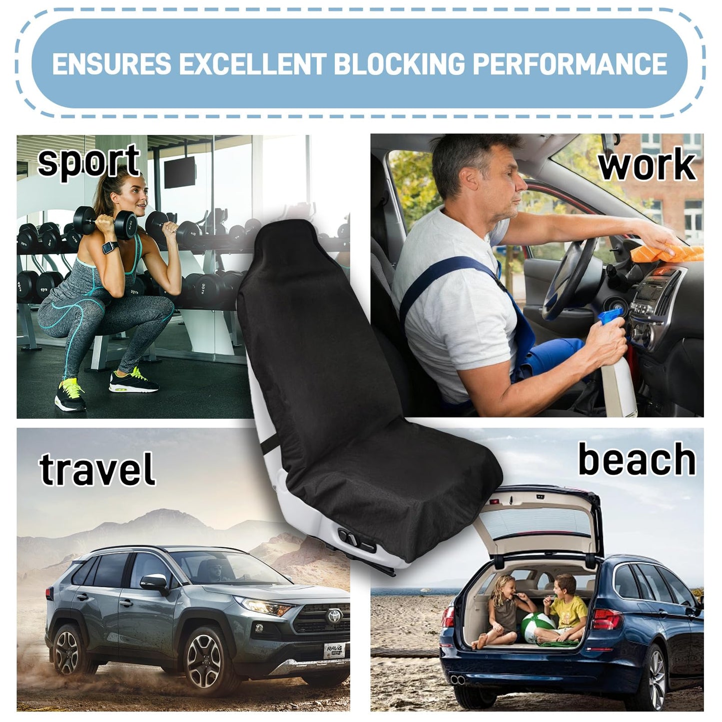 Waterproof Car Seat Cover Towel, Universal Fit Seat Protector for Cars and Small SUVs Anti-Slip Front Seat Protectors for Gym, Pets & Travel, Black, Machine Washable