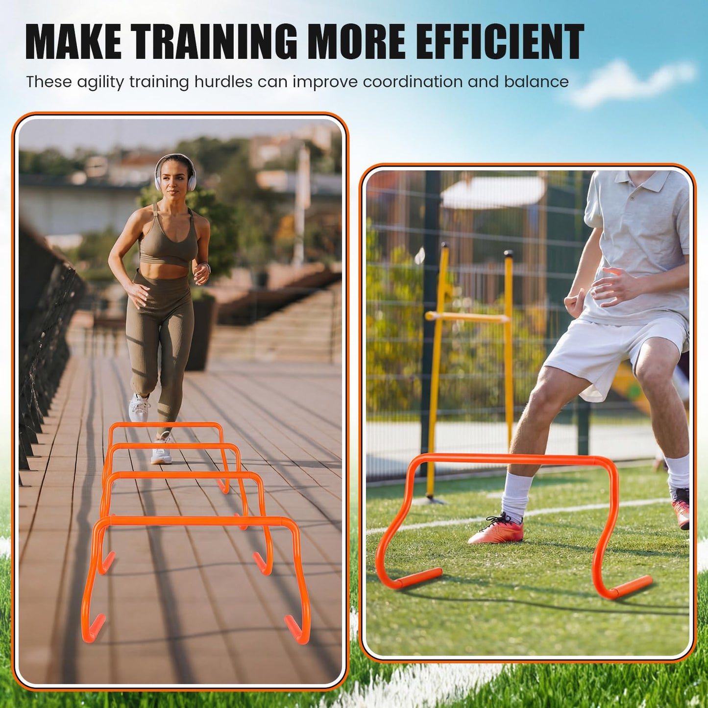 Seenelling 16 Pcs 12" Speed Agility Training Hurdles Large Size Detachable Agility Hurdles Training Equipment Set for Athletes Soccer Basketball(Orange)