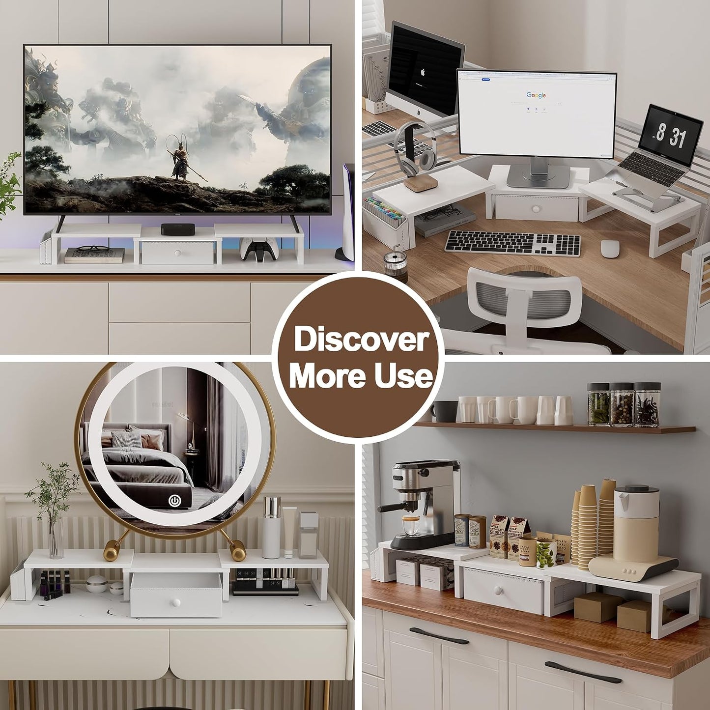 2 27 Inches, LANDVOI Heavy Duty Dual Monitor Stand, Holds Screens Up to Adjustable Length and Angle Monitor Riser, Desk