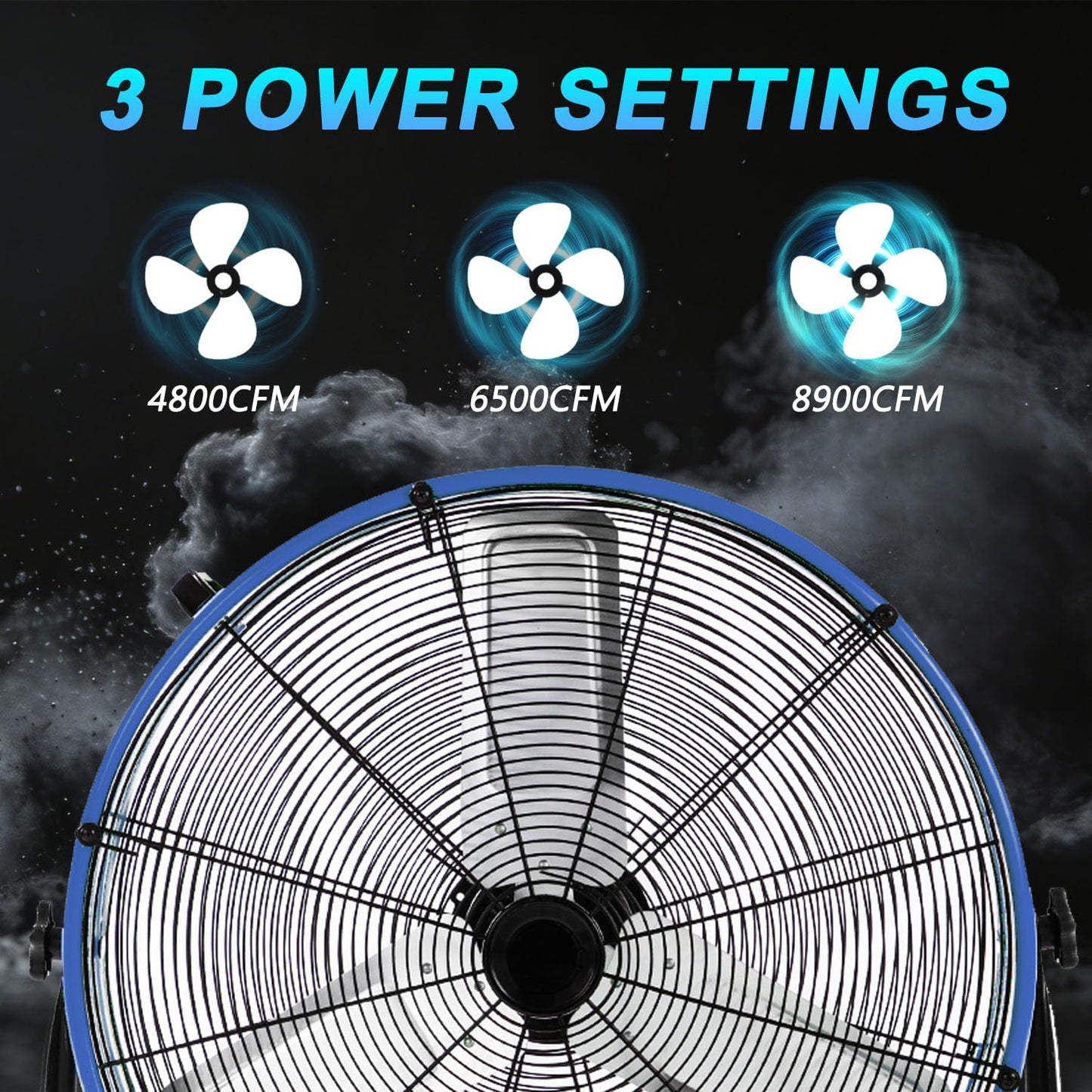 WARMLREC 24" Industrial Floor Fan, 8900 CFM High Velocity Drum Fan with 3 Speeds, Portable Heavy Duty Industrial Fan for Warehouse, Workshop, Factory, Commercial, Residential and Greenhouse Blue