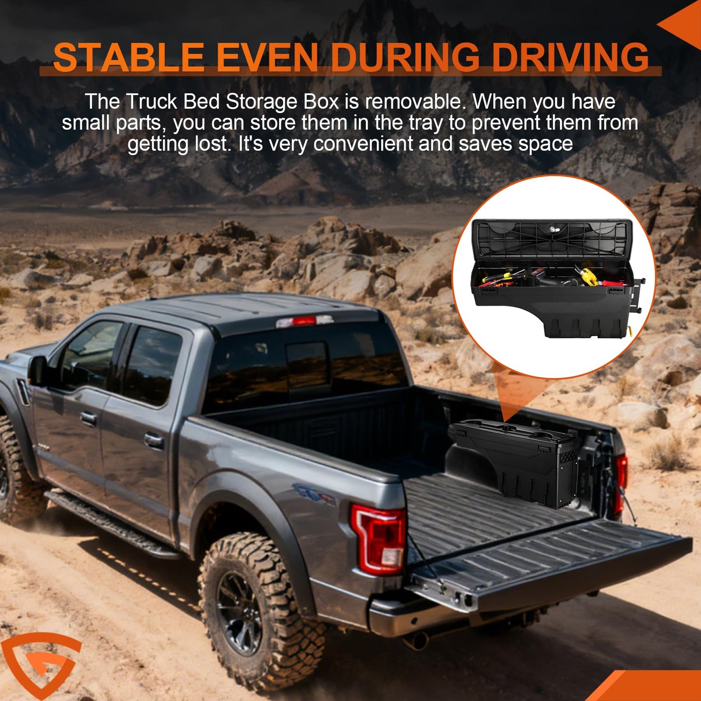 GEARLAST Truck Bed Storage Box With Password Lock Fit for Ford F-150 2015-2025, Passenger Side,30L, Black
