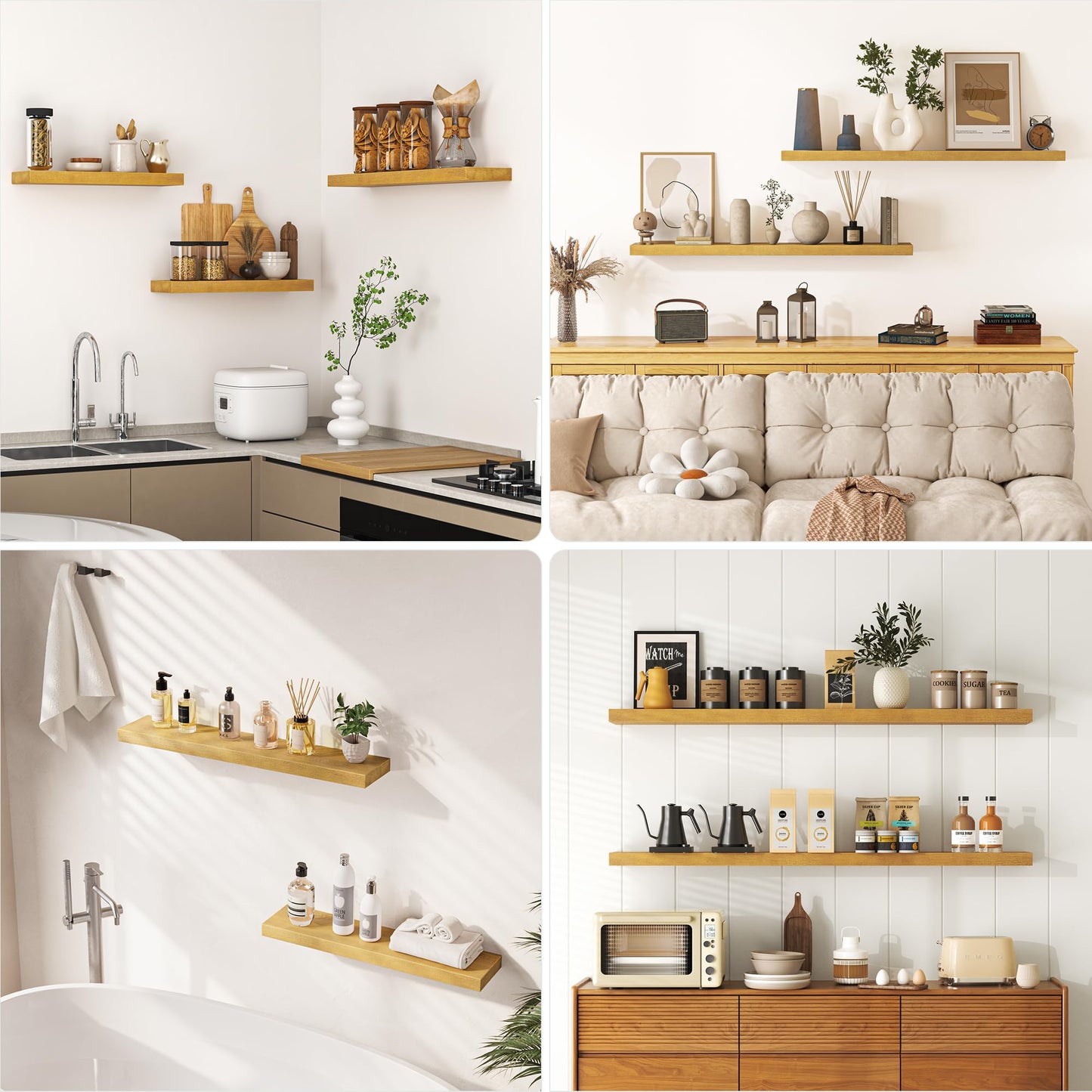 Axeman 30 Inch Rustic Wooden Floating Shelves for Wall|Solid Reclaimed Wood Wall Mounted Shelves with Invisible Brackets for Books Bathroom Kitchen Storage|8 Inch Deep|2 Pack, Natural