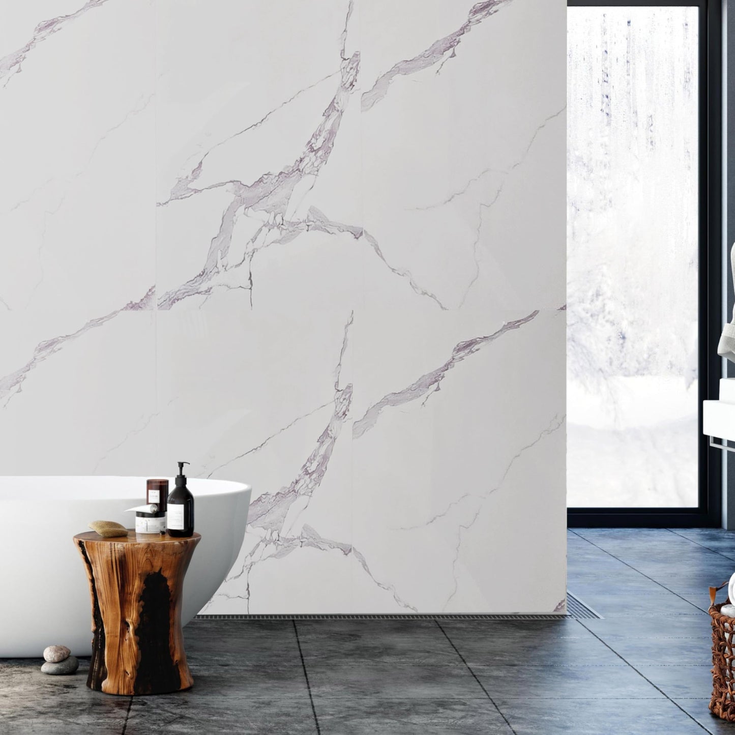 Dundee Deco Faux Marble Wall Panels - 2 ft X 4 ft - Glossy, Waterproof Indoor Wall Cladding - White, Grey Veins - Set of 4 - Covers 31 sq ft