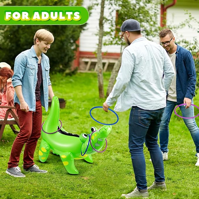 Civaner Alligator Inflatable Ring Toss Crocodile Game, Each Include 22" Inflatable Alligator Blow up Crocodile and 8 Rings, Alligators Party Decorations for Carnival Activities Safari