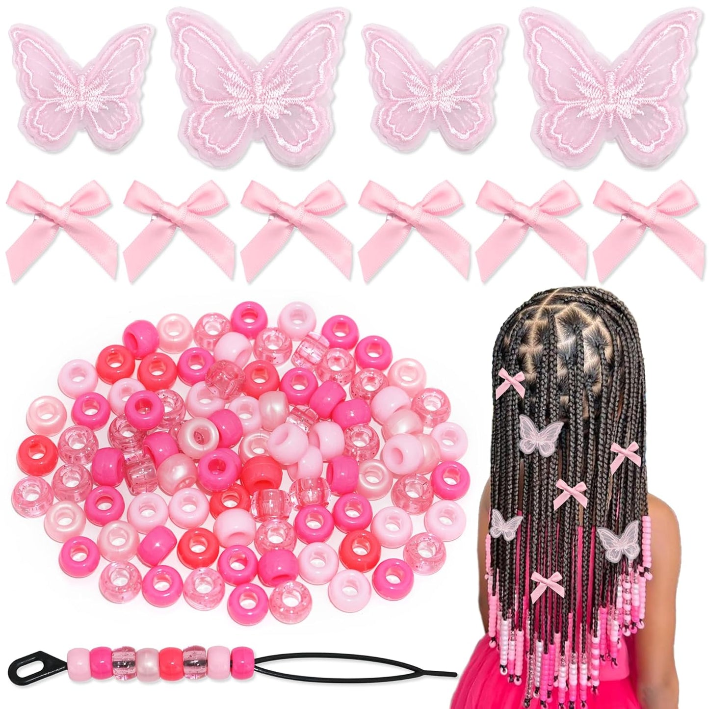 Skiennix 100PCS Small Pink Gradient Hair Beads - Cute Acrylic Accessories for Braids & Dreadlocks
