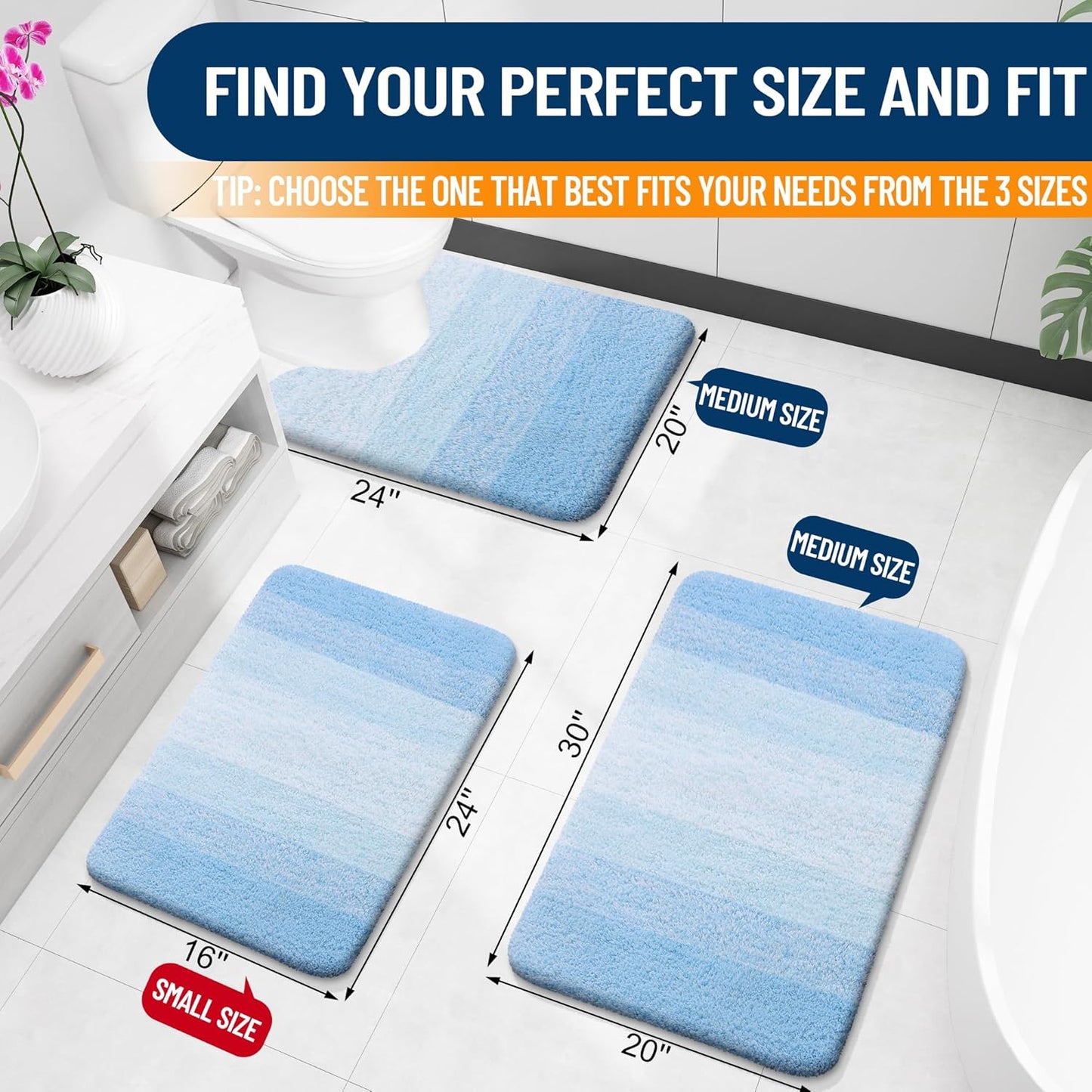 OLANLY Bathroom Rugs - Extra Soft Microfiber Mat | Quick-Dry, Machine Washable, 34x21, Sky Blue
