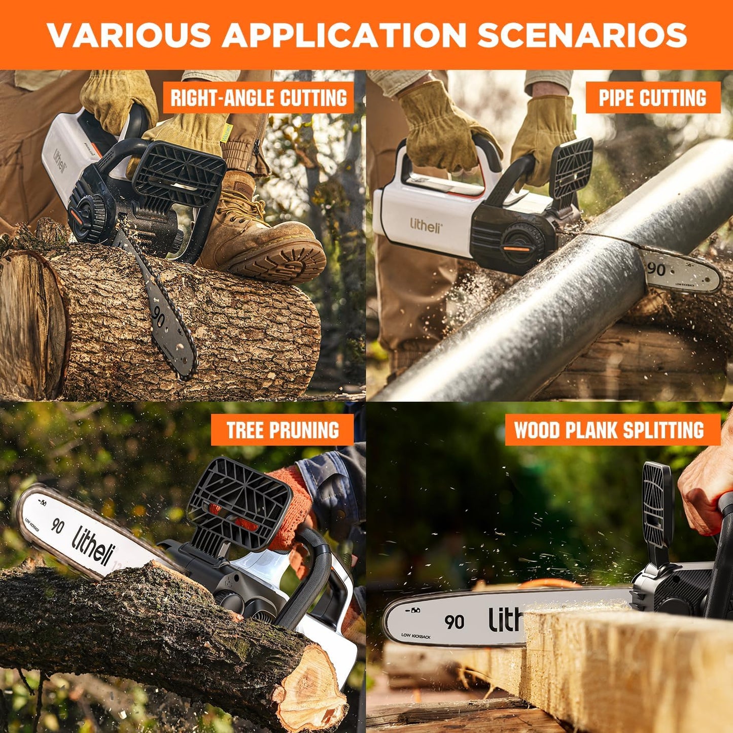 Litheli 12" Brushless Chainsaw 40V 2 x 2.5Ah Battery Chain Saw, Cordless Handheld Battery Powered Chainsaw Electric Auto-Lubrication for Wood Cutting Trimming