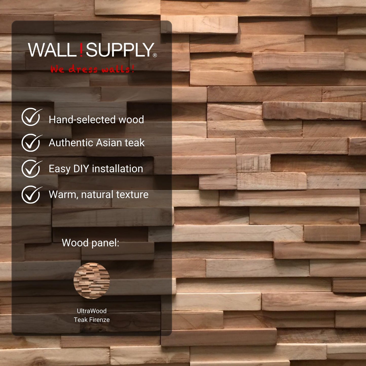 Wall!Supply 3D Wall Panels – Reclaimed Modern Asian Teak Wood – Home Decor Wallpaper Alternative for Living Room, Bedroom & Office – Easy DIY Installation – 10 Pack, Covers 9.6 Sq Ft