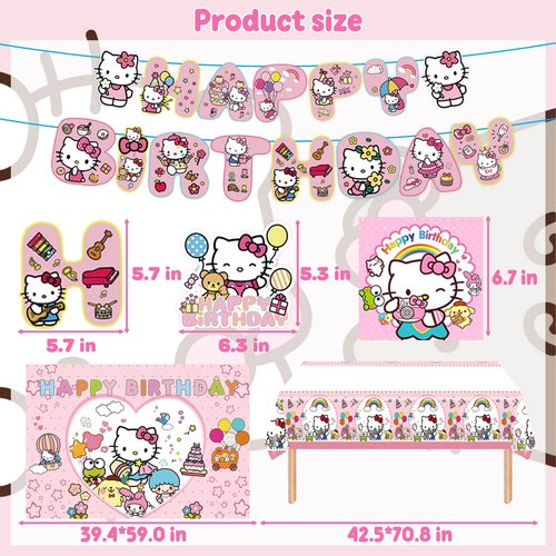 Kids Birthday Party Decorations Set - Pink Cartoon Theme Party Supplies (Includes Banner, Foil Balloons, Printed Balloons, Tablecloth, Tableware, Napkins)