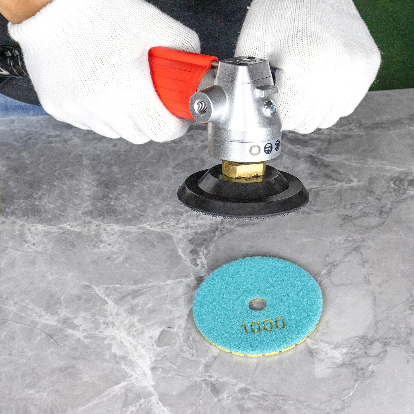 SDRTOP Air Wet Stone Polishers 4 Inch Pneumatic Water Grinders Air Powered Wet Sander with Rear Exhaust 5500 Rpm for Granite Marble Concrete Polishing