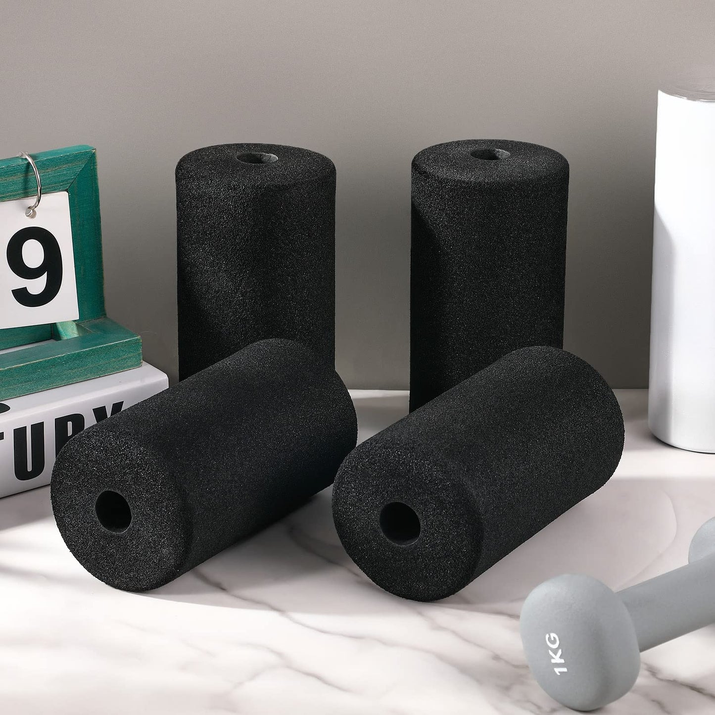 Deekin 4 Pcs Foam Foot Pad Rollers Buffer Tube Cover for Exercise Machine Home Gym Equipment Replacement Pads for Leg Extension Weight Bench Inversion Table(0.87 x 2.56 x 4.53 Inches)