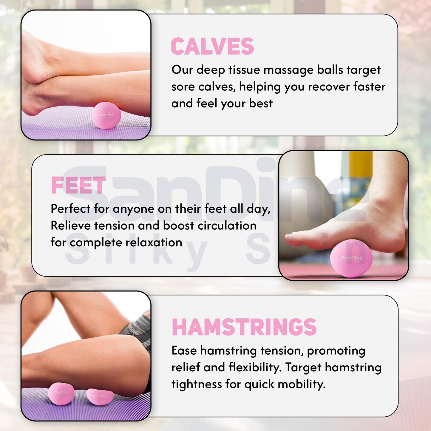 Lacrosse Massage Balls for Deep Tissue Massage - Release Tension Relieve Muscle Soreness Improve Flexibility - Ideal for Myofascial Release Trigger Point Therapy - 2Pack Yoga Balls by Sandine (Pink)