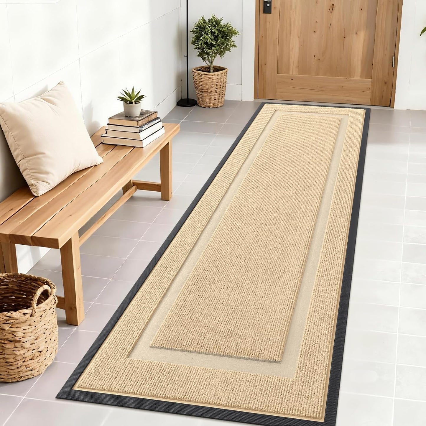 OLANLY Indoor Outdoor Front Door Mat - Waterproof, All-Weather, Easy Clean | Sturdy Natural Rubber, 71x23, Beige