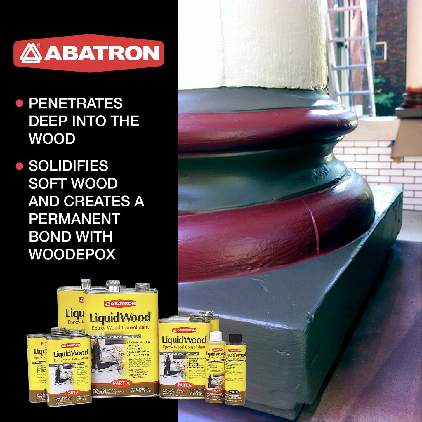 Abatron LiquidWood Kit - 2 Gallon - 2-Part Structural Wood Epoxy Resin - Wood Hardener and Consolidant - Perfect Primer for WoodEpox Epoxy Wood Filler