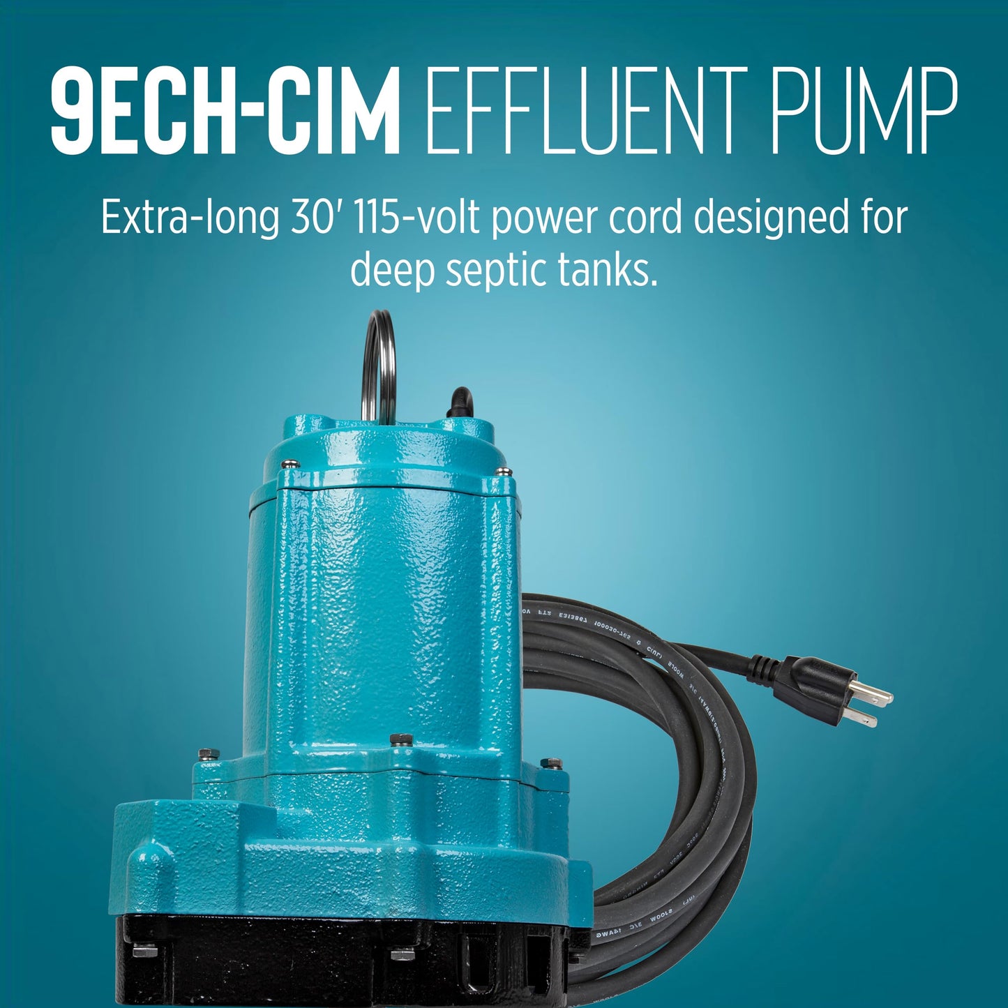 Little Giant 9ECH-CIM 115-Volt, 4/10 HP, 4200 GPH Manual Submersible Cast Iron High Head Effluent Pump with 30-Ft. Cord, Blue, 509533