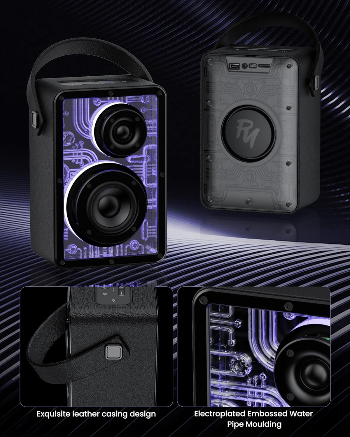 Raymate 80W Subwoofer-V5.3, 15H 8000mAh Bluetooth Speakers Wireless, Speakers with HiFi Stereo Sound, Rhythmic Lighting
