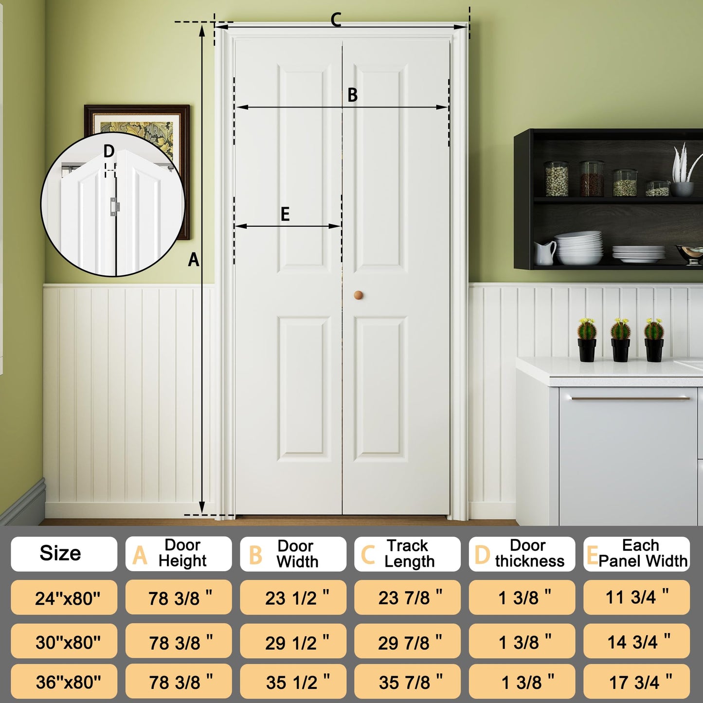 JUBEST 36 in.x 80 in. Bifold Closet Door, 2 Panel White Primed Bifold Door, Hollow Core Interior Folding Doors with Hardware Kit & Handle