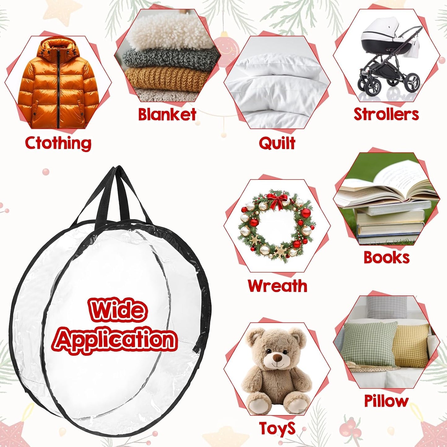 Regine Switzerland Wreath Storage Bags - 5 Pcs Waterproof PVC Containers for 24 x 8 Inch Christmas Wreaths | Black