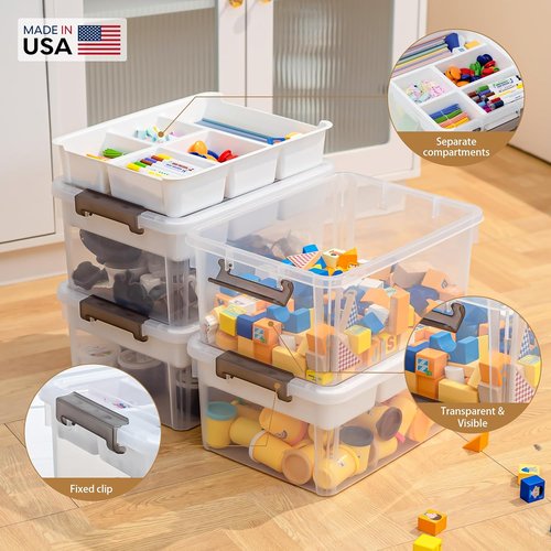 Citylife 17 QT Clear Plastic Storage Box - Removable Tray for Craft Organizers & Bead Storage