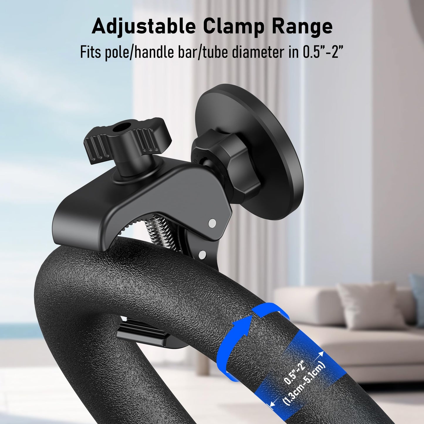 Magnetic Phone Holder Clamp Mount – 20 x N52 Strong Magnet Mount for Gym, Spin Bike (Fits Peloton), Treadmill, Stroller, Golf Cart, Shopping Cart – Compatible with Mag-Safe iPhone 12-17 Series