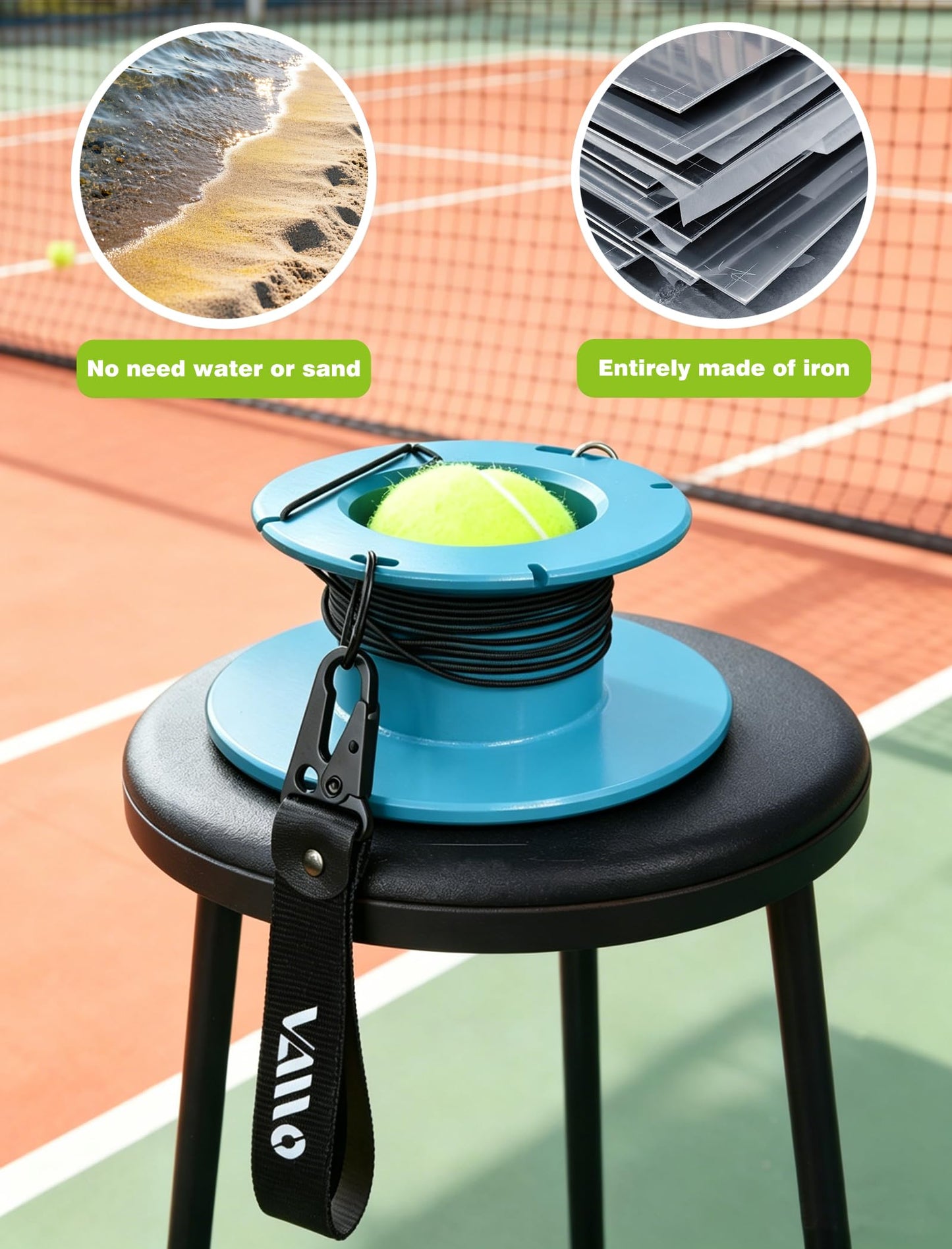 VAIIO Professional Tennis Trainer - Full Metal Portable Solo Rebounder with 3 High-Elastic String Balls, Ideal for Adults, Kids, Beginners & Advanced Players (Blue)