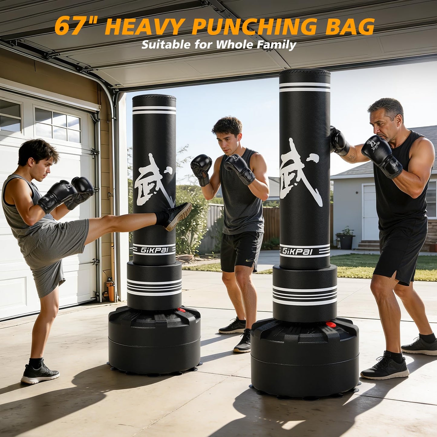 GIKPAL Freestanding Punching Bag for Adults 67'' Heavy Boxing Bag with Boxing Gloves, No Spring Low-Noise Standing Bag for Home Office Kickboxing (Black 02)