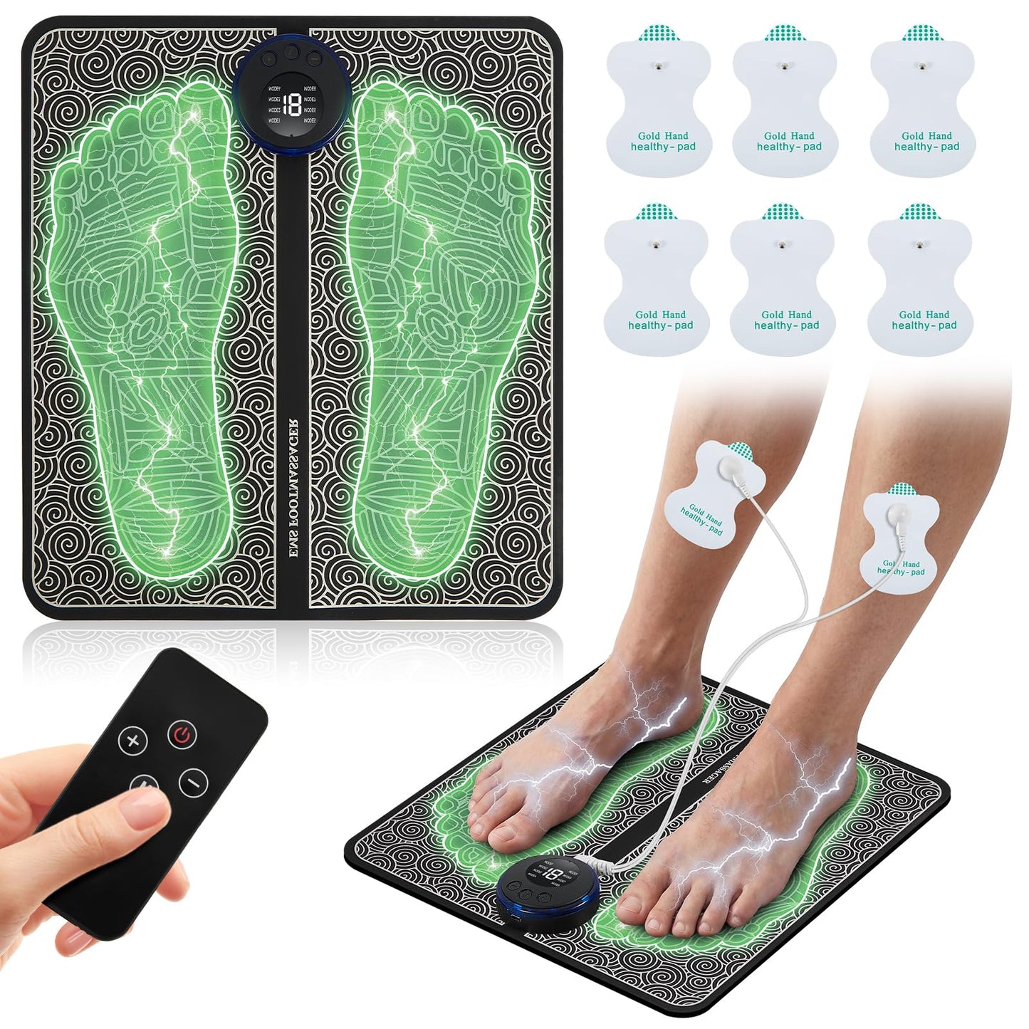 CWTUL EMS Foot Massage for Muscle Relaxation, Transcutaneous Electronic Nerve Stimulator, Adjustable Intensity, 10 Modes 19 Gears