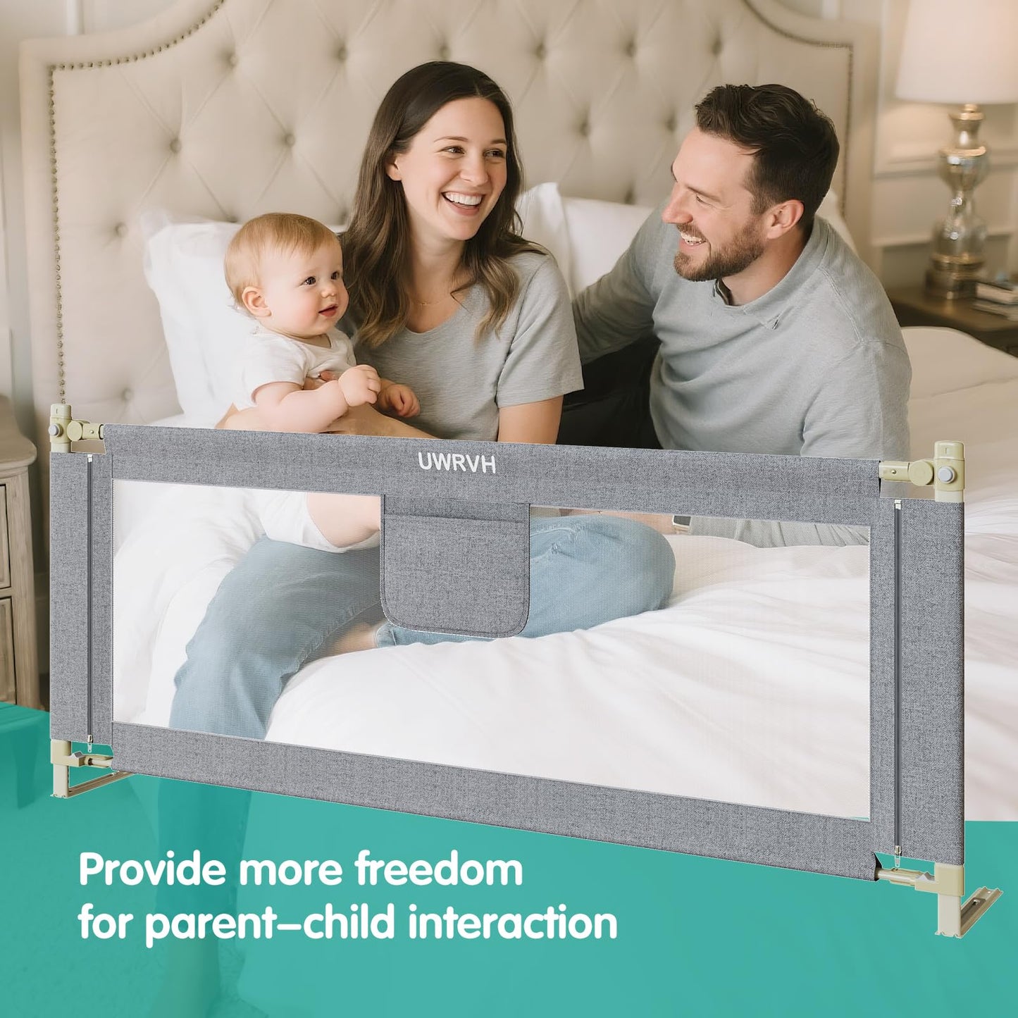 UWRVH Bed Rails for Toddlers，Toddler Bed Rails，Bed Rail for Baby - Adjustable Height Bed Guard with Child Safety Lock, Universal Fit for King/Full/Twin Beds (Grey, 1 Side 74.8Inch)
