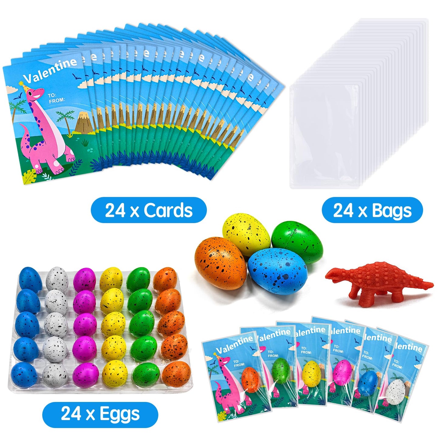 rifamee 30 Pack Valentines Day Gifts for Kids Dinosaur Eggs Classroom Exchange School Activities Party Favors for Boys and Girls with Card
