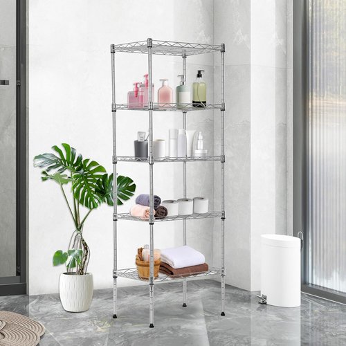 BestOffice 5-Tier Wire Storage Shelves - Heavy-Duty Chrome Shelving Unit | 17x12x48 | Adjustable Racks, No-Tool Assembly, Holds Up to 750 lbs | Perfect for Home & Garage Storage