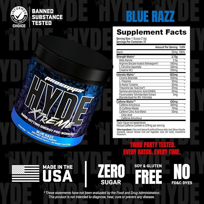 PROSUPPS Mr. Hyde Xtreme Pre Workout Powder with Creatine, Beta Alanine & Caffeine ??Extreme Energy, Pumps, Focus & Performance - Fitness & Gym Supplements for Men & Women (Blue Razz, 30 Servings)