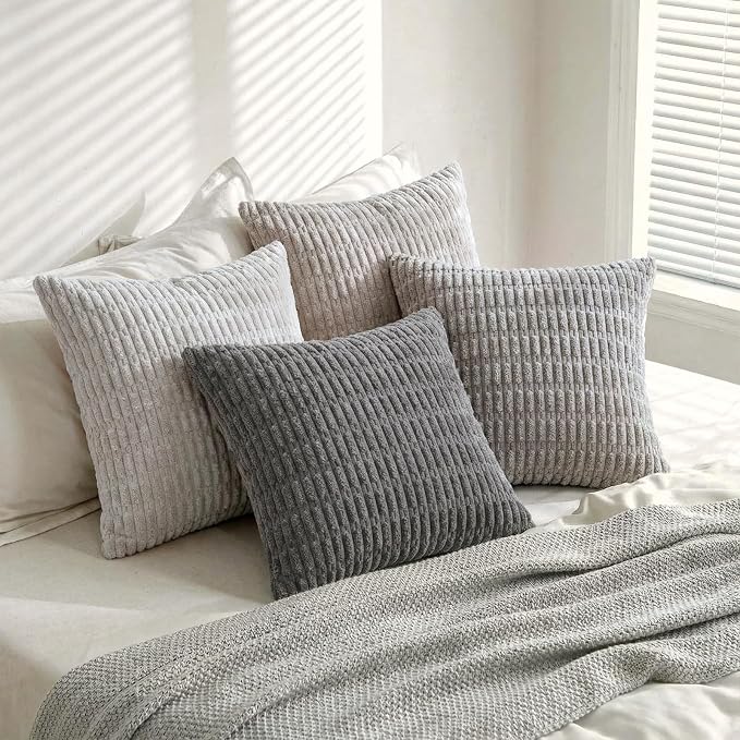 Fancy Homi 4 Packs Decorative Throw Pillow Covers for Living Room Couch Bed, Modern Farmhouse Boho Home Décor Accent Cushion Case, 16" x 16", Grey Series