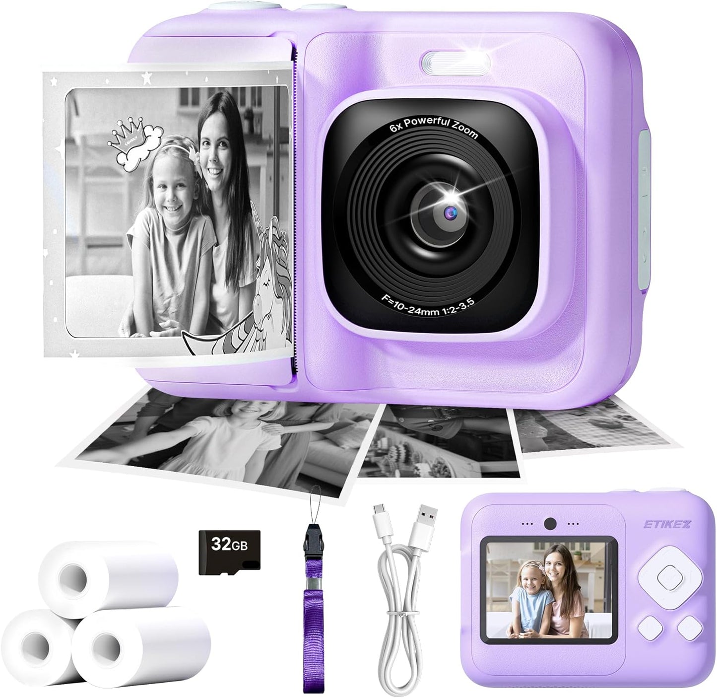 ETIKEZ 1080P 4 5 6 7 8 9 10 32GB 3 Kids Camera, Instant Digital Print Camera for Kids, Christmas Birthday Gifts