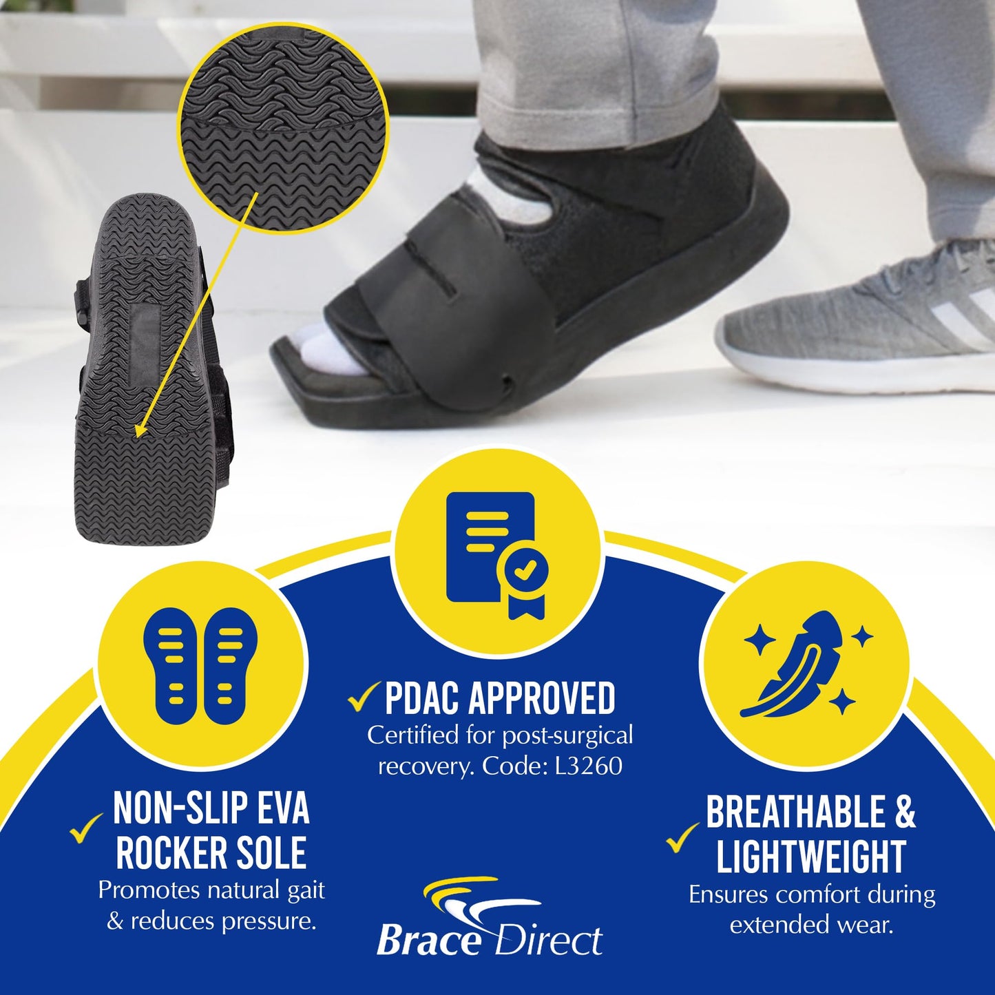 Brace Align Deluxe Post Op Shoe - Adjustable Medical Support for Broken Toes, Foot Injuries, Fractures, Bunions and Surgical Recovery L3260 - Size S (Men’s US 7.5-9 / Women’s US 8.5-10)