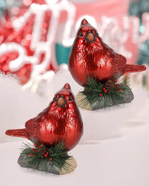 iStatue Red Cardinal Bird Figurines - Realistic 6.3'' Resin Statues for Holiday Home Decor | Set of 2