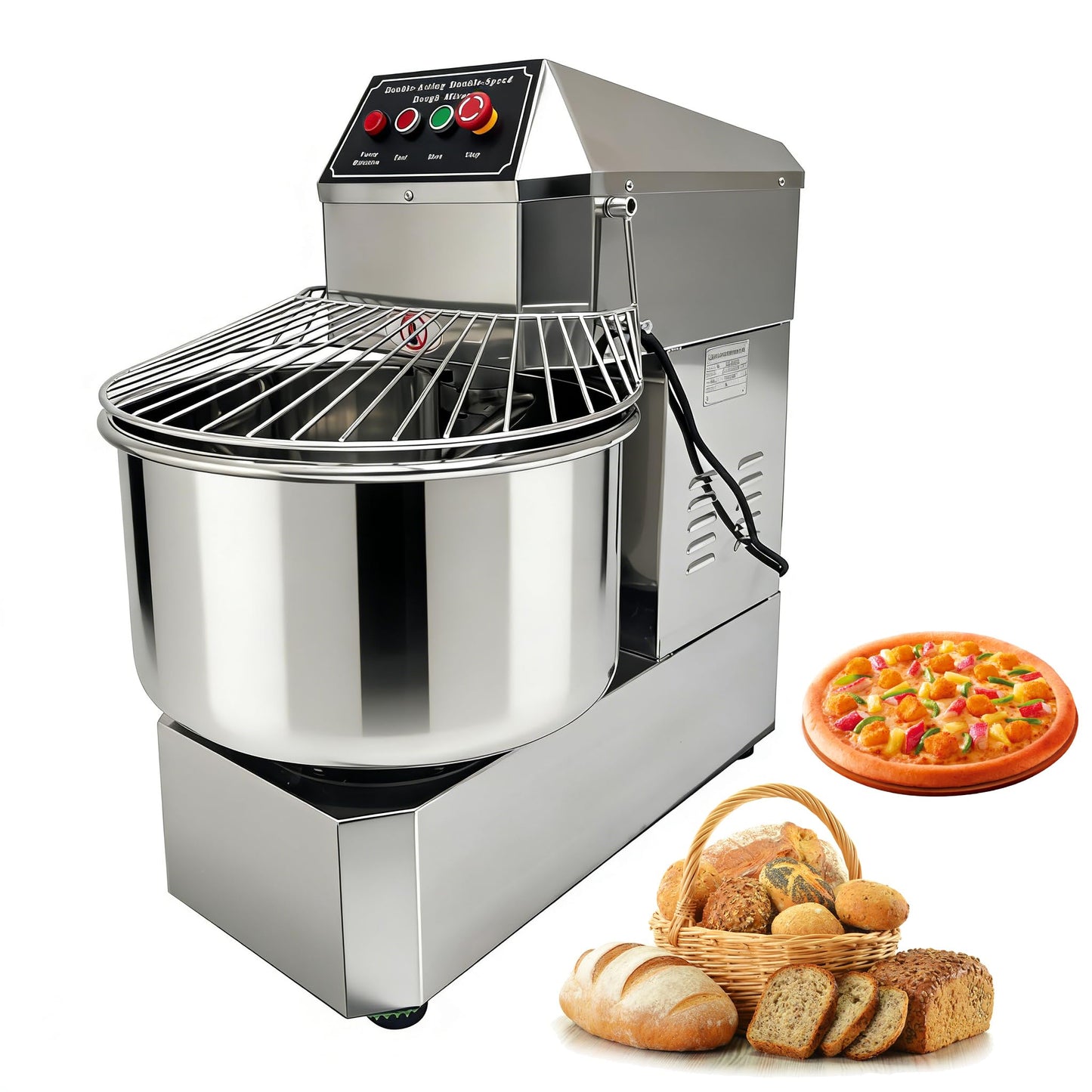 LGXEnzhuo 50L Commercial Dough Mixer with Dual Rotation and Double Speed, 110V 2200W Electric Dough Kneading Machine - Stainless Steel, Spiral Hook, Emergency Stop, for Pizze and Bread