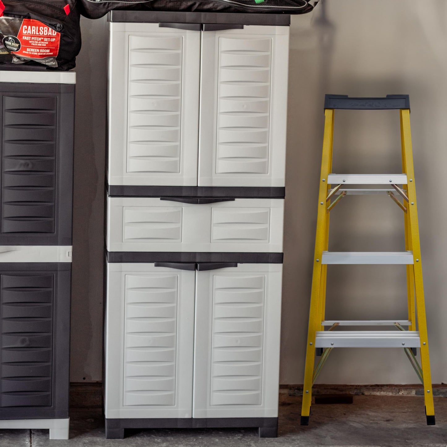 Sunnydaze 57" H Resin Garage Storage Cabinet - Garage Cabinet with 2 Adjustable Shelves - Freestanding Utility Storage for Laundry Room, Office, Basement - Gray
