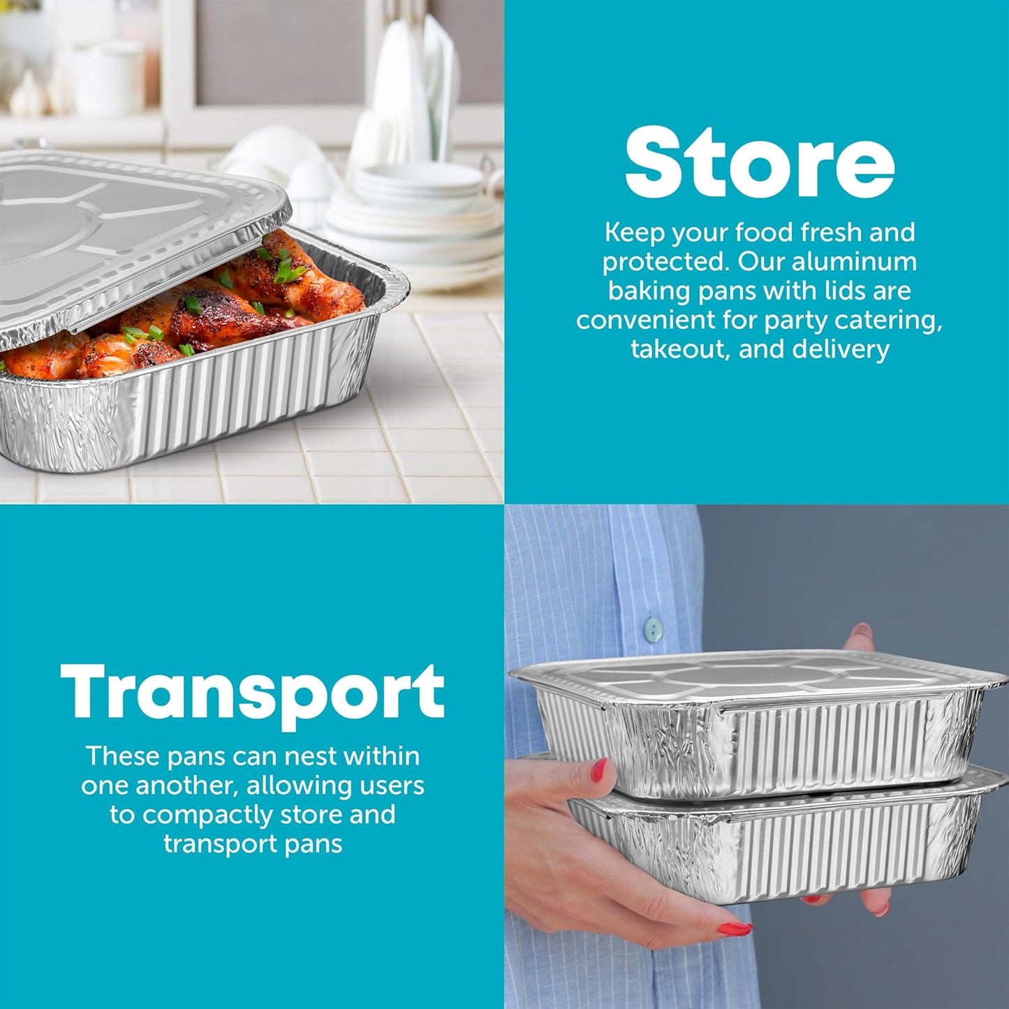 Aluminum Pans 8x8 - 20 Pack Disposable Foil Pans With Lids for Cooking, Baking & Roasting