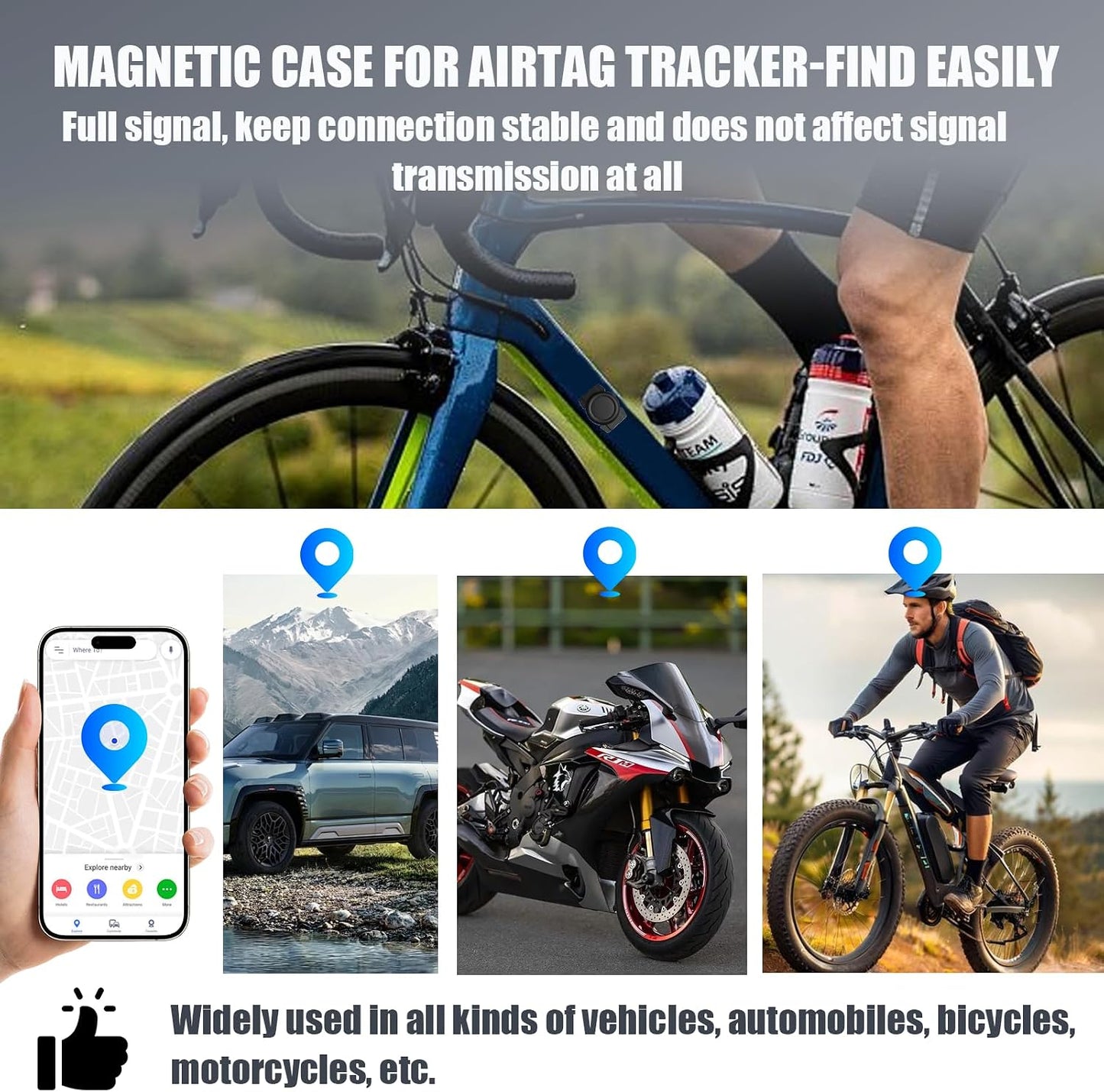 KAKUPPA 4 Pcs Car Magnetic Holder Case, Hidden Black Silicone Convenient Find Quickly Anti-Loss Case with Self-Adhesive