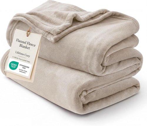 Bedsure GentleSoft Fleece Blanket - Cozy 300GSM Plush Twin Size in Oxford Tan | Perfect for Bed, Sofa, Travel, 60x80 Inches