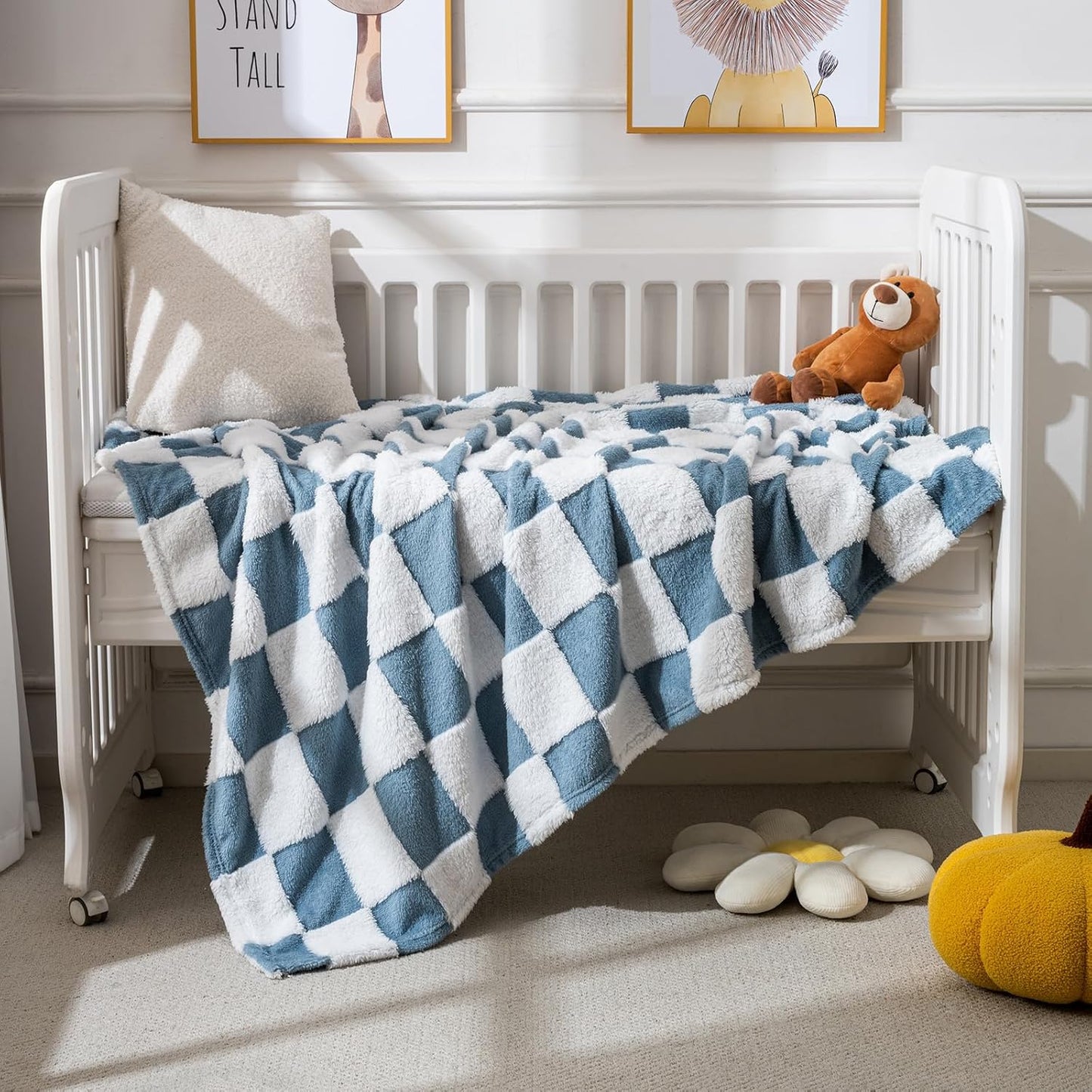 Skiennix Fleece Baby Blanket - 3D Checkerboard Design, Cozy & Warm for Infants | 30x40 Inches, Blue