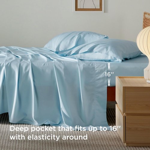 Bedsure King Size Cooling Sheets Set - Breathable & Soft Rayon from Bamboo, Deep Pocket Up to 16 Inches, Aqua