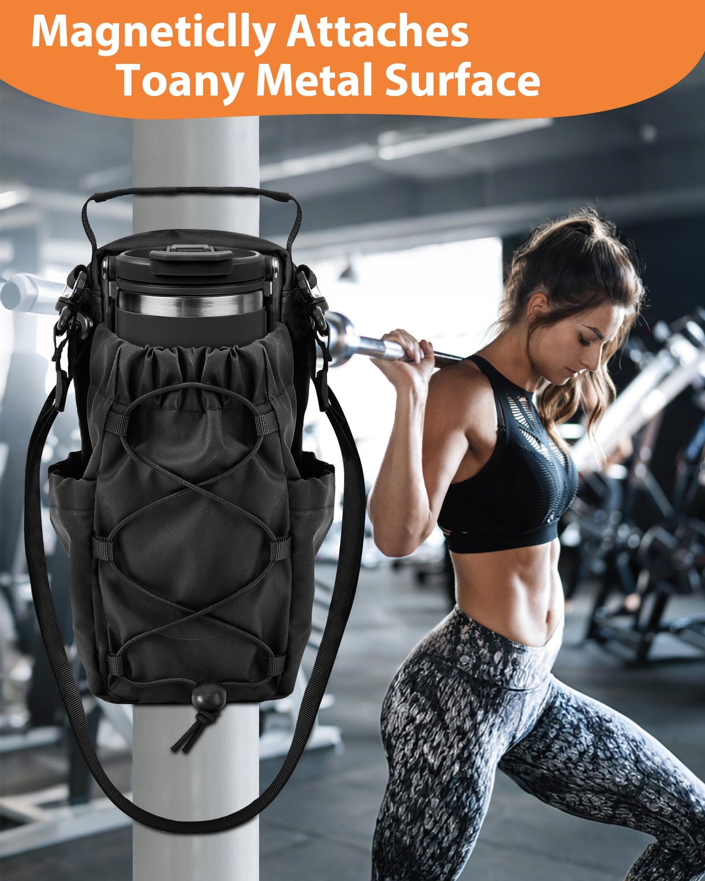 Carttiya Magnetic Gym Bag for Men Women-Water Bottle Carrier Holder with Strap & Phone Pockets for 40oz Tumbler with Handle, 4 Built-in Magnets Small Gym Bag for Sports, Concert Airline Travel Walking