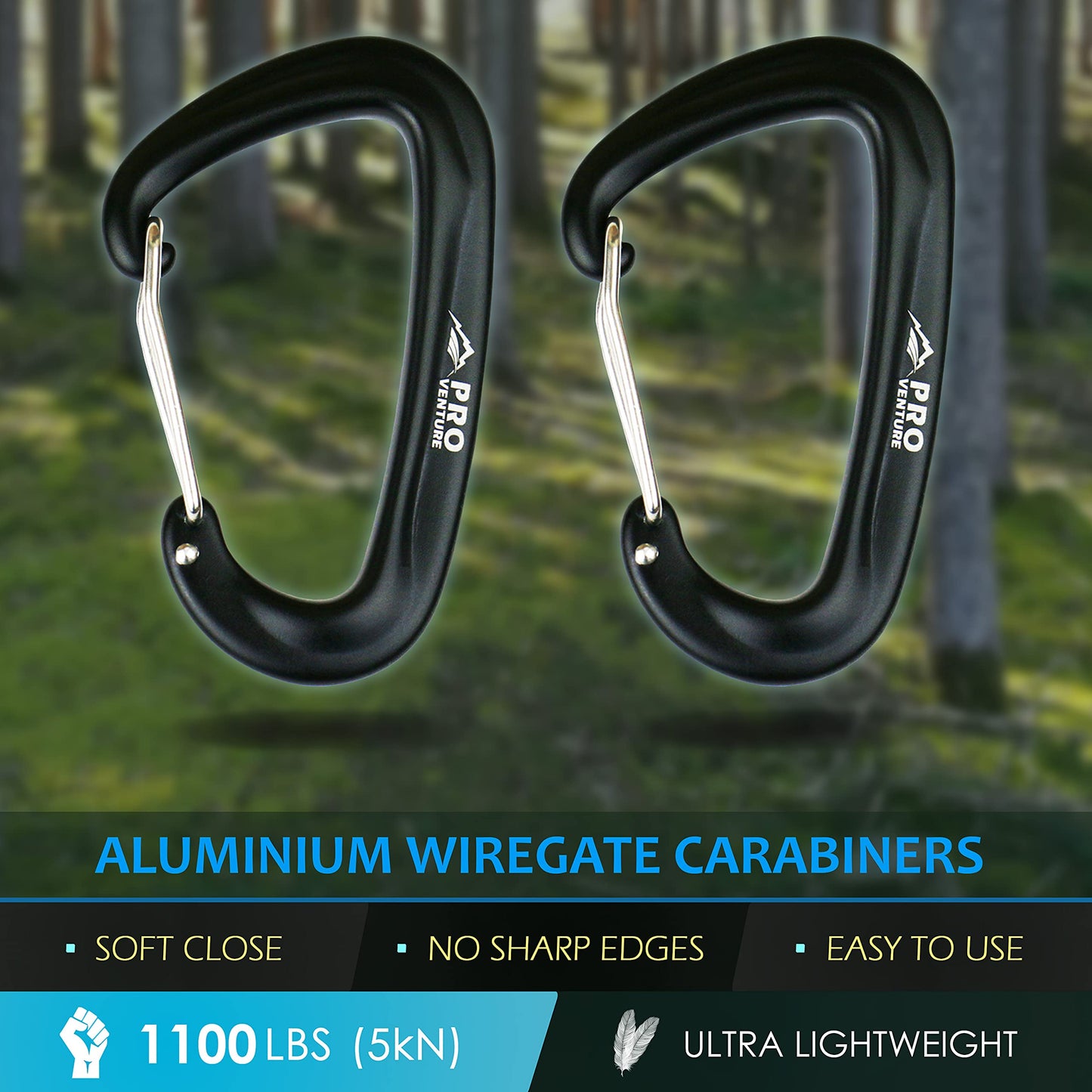 Pro Venture Hammock Straps and Carabiners Set | 22 Feet Total, 44+2 Loops | 1200lbs Breaking Strength (500lbs Rated) | Non-Stretch, Lightweight, Portable - Quick Setup | Heavy Duty, Tree Friendly