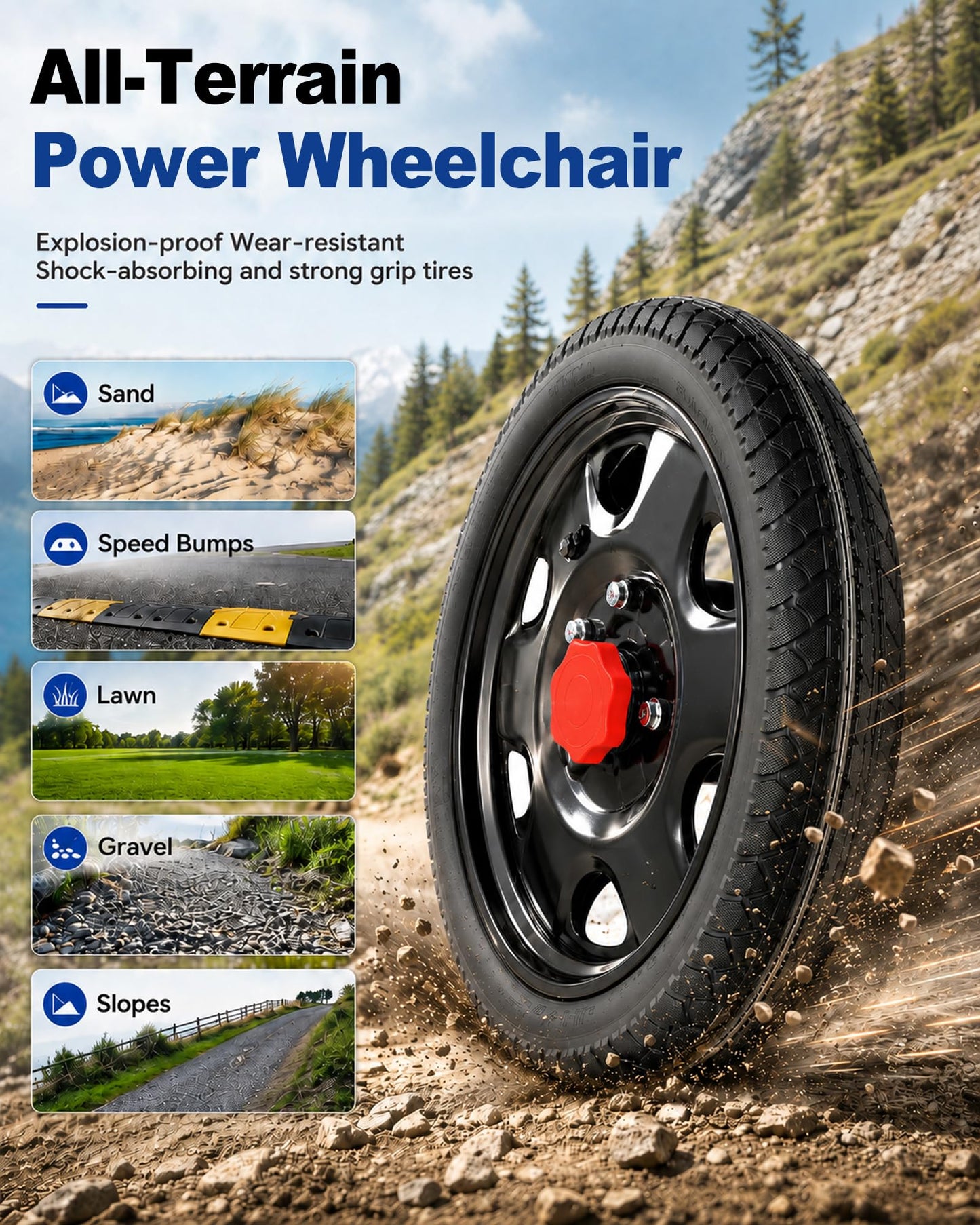 Electric Wheelchair for Adults - 500W Dual Motors, 15 Miles Long Travel Range Motorized Wheelchair, Foldable & Portable, All Terrain Power Wheel Chair for Seniors& Max