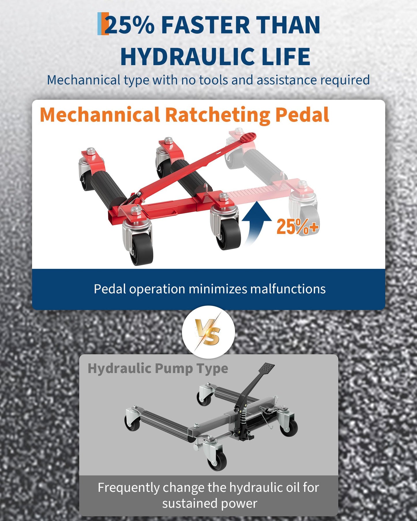 4 Pack 6000 LBS Heavy Duty Car Wheel Dolly Jack Set, Mechanical Vehicle Tire Positioning Mover with Ratcheting Foot Pedal, Auto Repair Moving Kit for Garage Workshop, Red