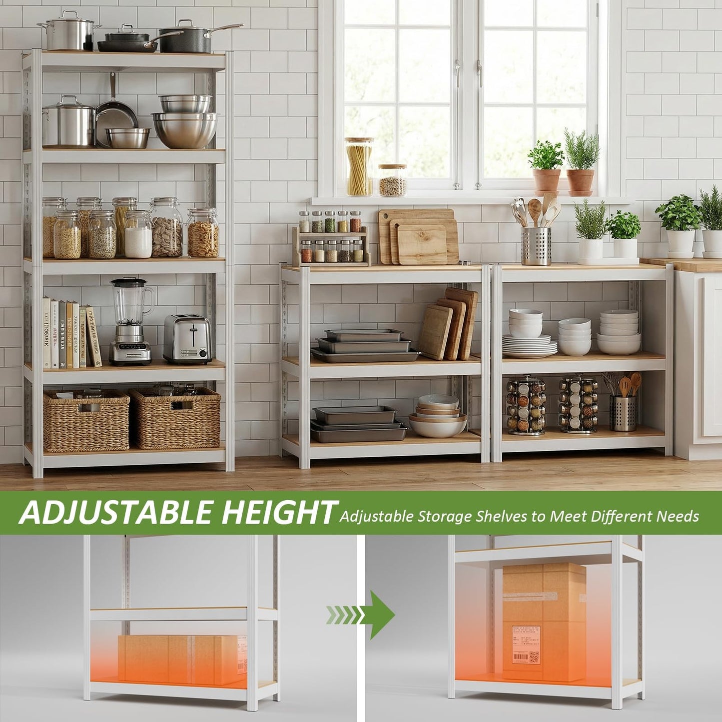 Durstruct 5 Tier 36" W×16" D×72" H White Shelving Unit Adjustable Metal Storage Utility Rack Heavy Duty Shelves Organization Multipurpose Shelf Kitchen Garage Pantry Closet Bathroom